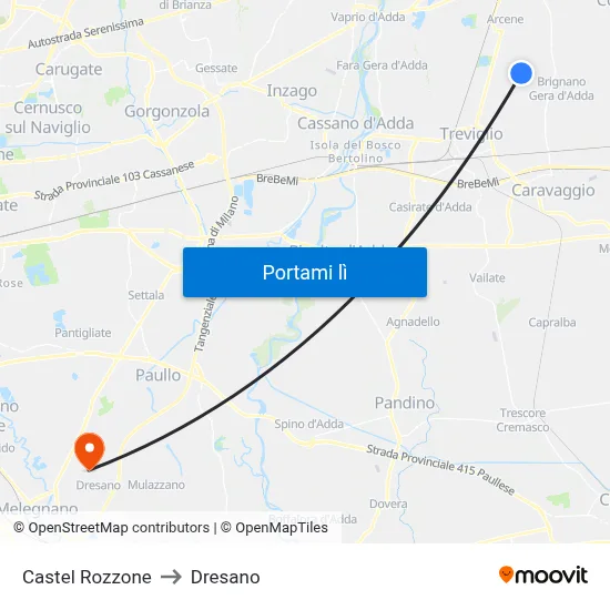 Castel Rozzone to Dresano map