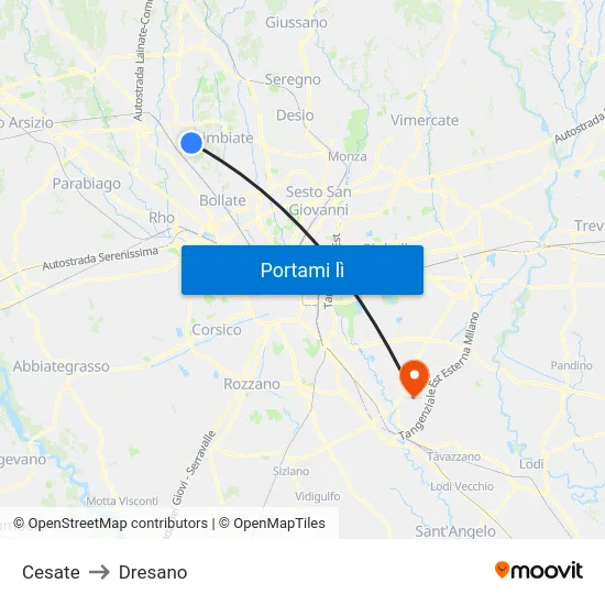 Cesate to Dresano map