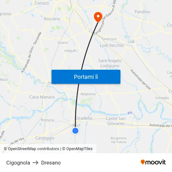 Cigognola to Dresano map