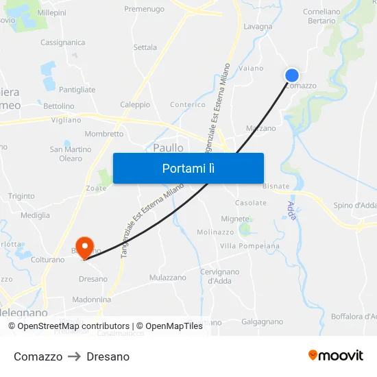 Comazzo to Dresano map
