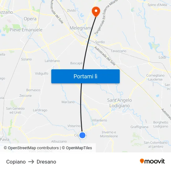 Copiano to Dresano map