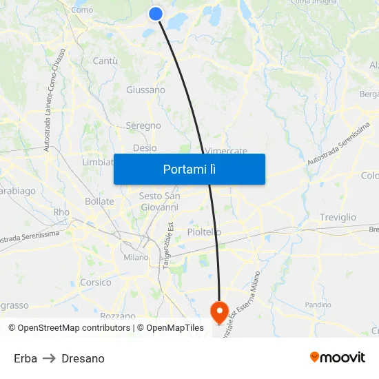 Erba to Dresano map