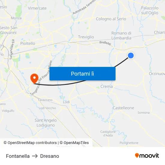 Fontanella to Dresano map