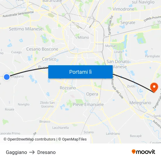Gaggiano to Dresano map