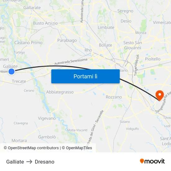 Galliate to Dresano map