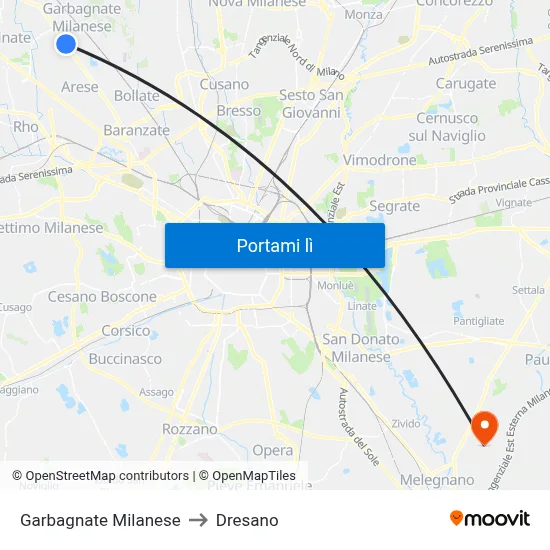 Garbagnate Milanese to Dresano map