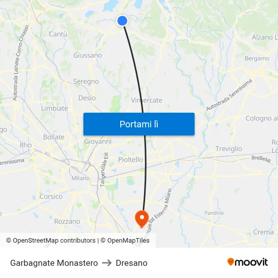 Garbagnate Monastero to Dresano map