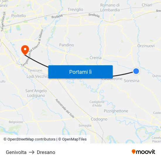 Genivolta to Dresano map