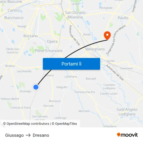 Giussago to Dresano map