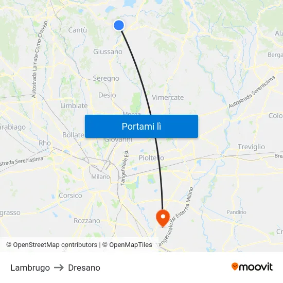 Lambrugo to Dresano map