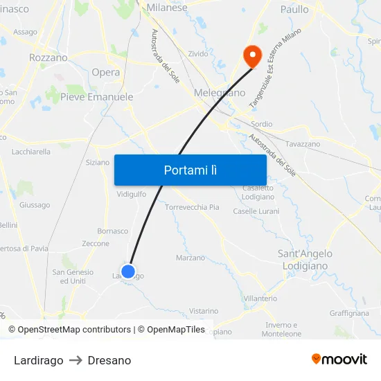 Lardirago to Dresano map