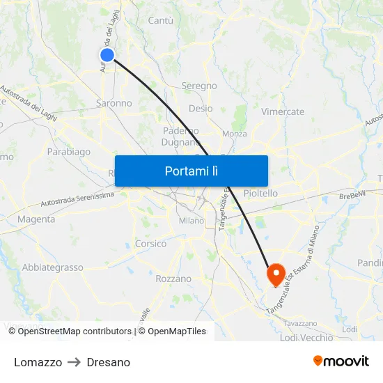Lomazzo to Dresano map