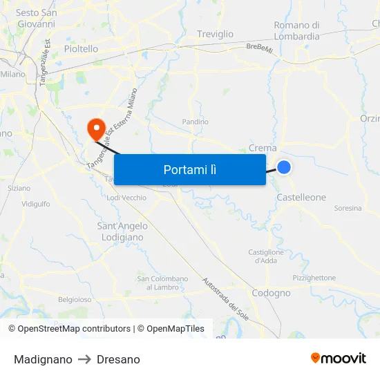 Madignano to Dresano map