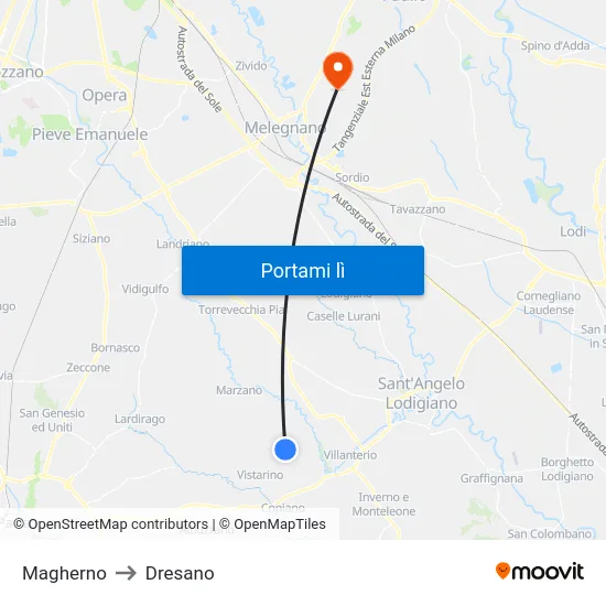 Magherno to Dresano map