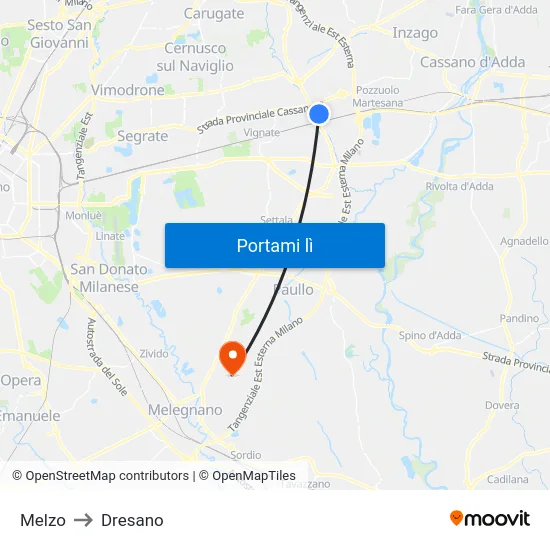 Melzo to Dresano map