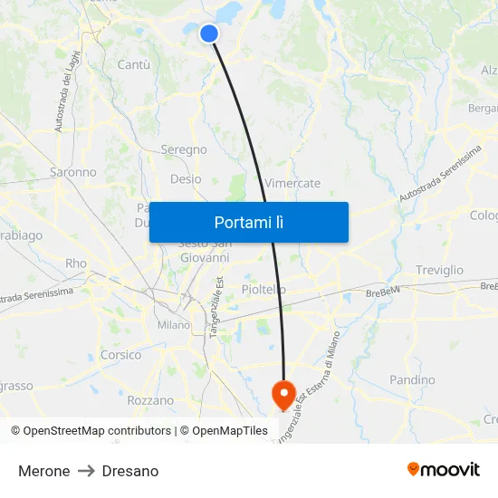 Merone to Dresano map