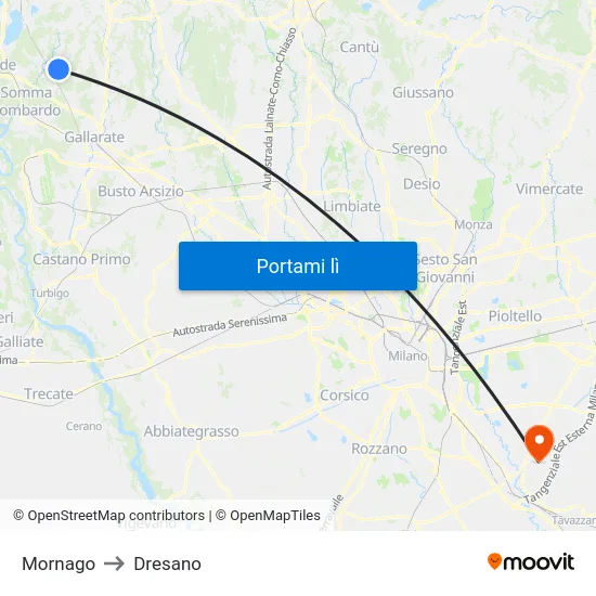 Mornago to Dresano map