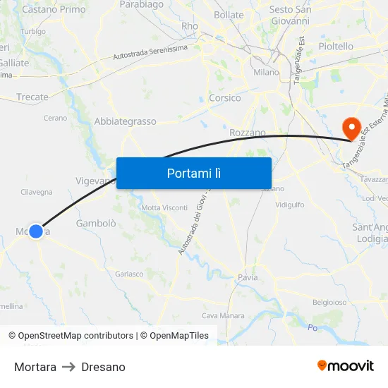 Mortara to Dresano map