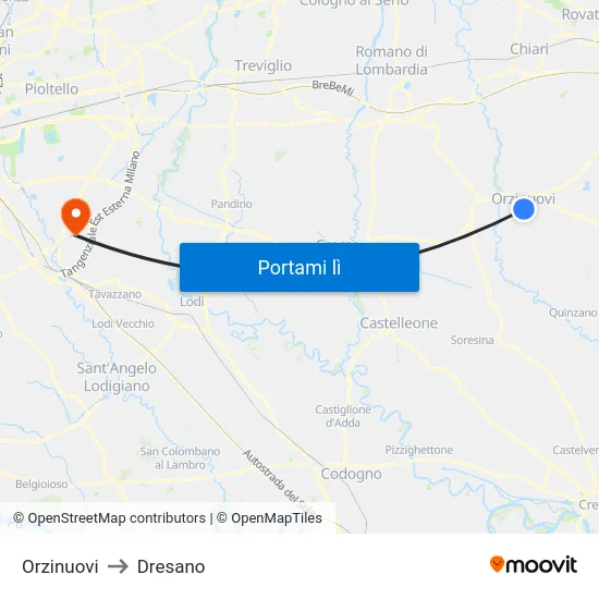 Orzinuovi to Dresano map