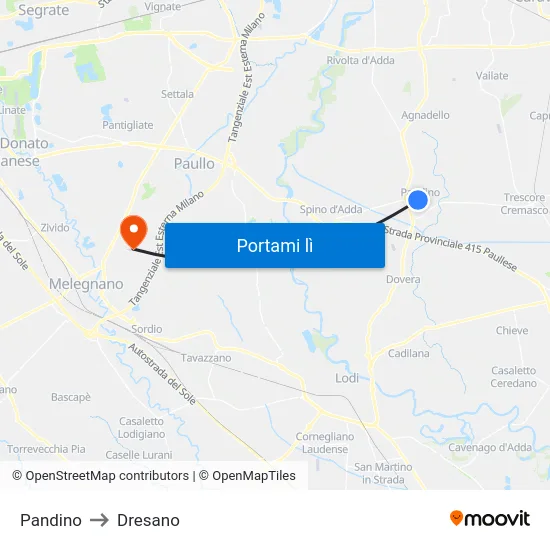 Pandino to Dresano map