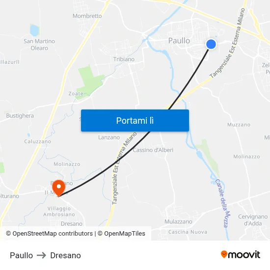 Paullo to Dresano map