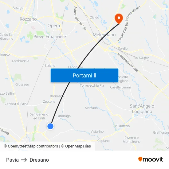 Pavia to Dresano map