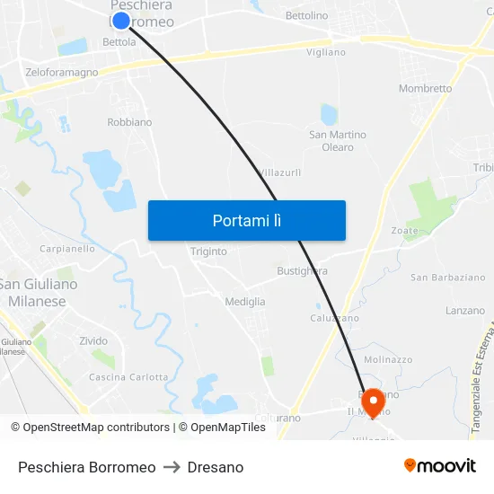 Peschiera Borromeo to Dresano map