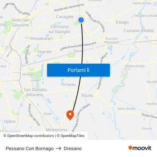 Pessano Con Bornago to Dresano map