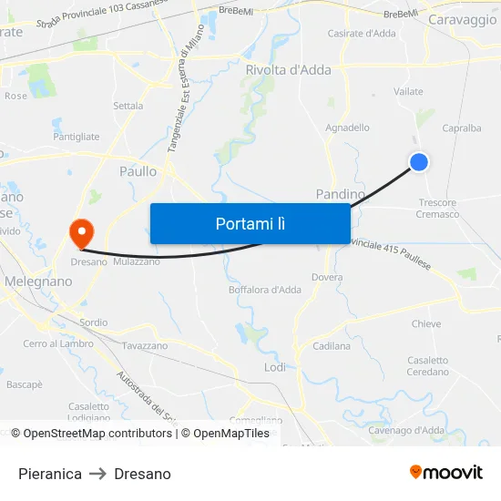 Pieranica to Dresano map