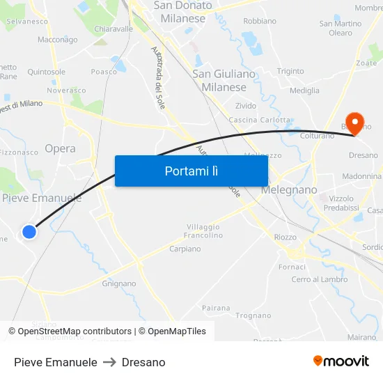 Pieve Emanuele to Dresano map