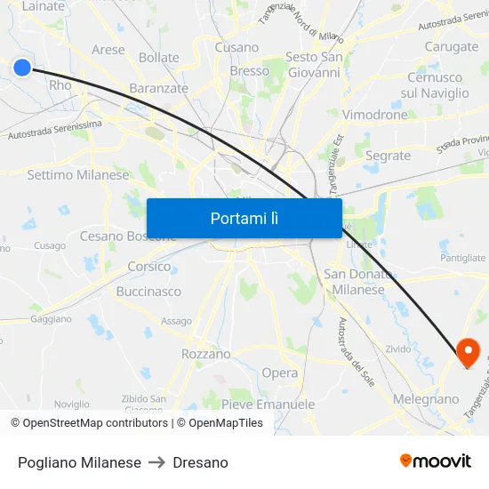 Pogliano Milanese to Dresano map