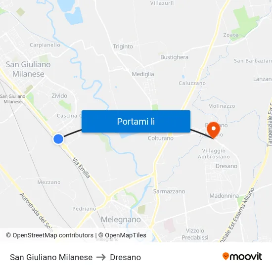 San Giuliano Milanese to Dresano map