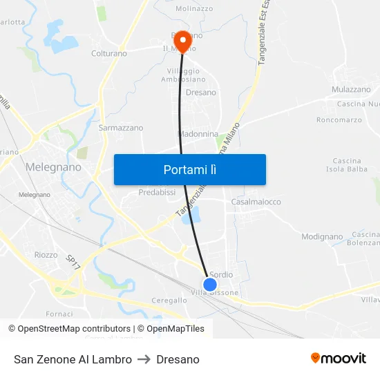San Zenone Al Lambro to Dresano map