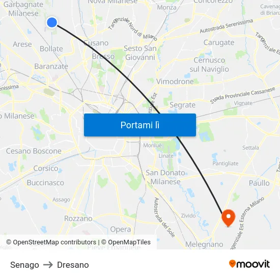 Senago to Dresano map