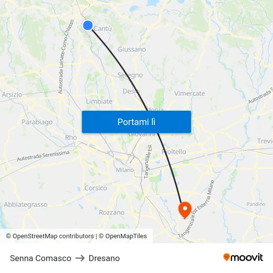 Senna Comasco to Dresano map