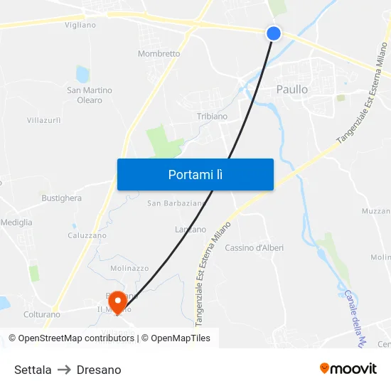 Settala to Dresano map