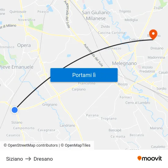Siziano to Dresano map