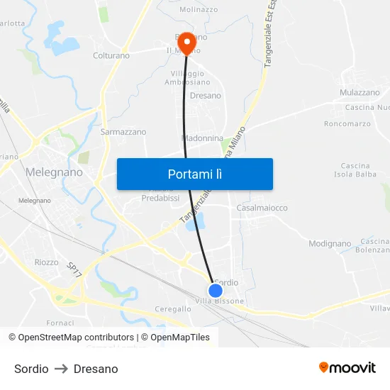 Sordio to Dresano map