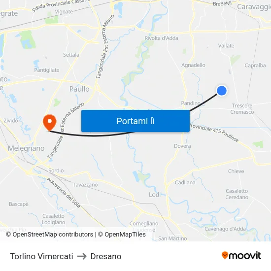 Torlino Vimercati to Dresano map
