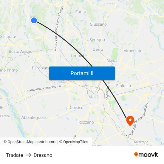 Tradate to Dresano map