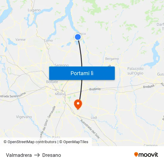 Valmadrera to Dresano map