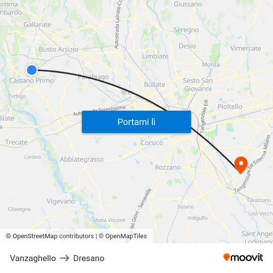 Vanzaghello to Dresano map