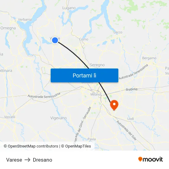 Varese to Dresano map