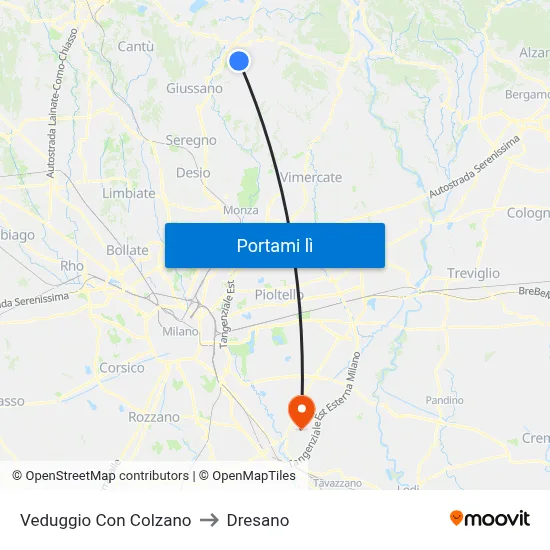 Veduggio Con Colzano to Dresano map