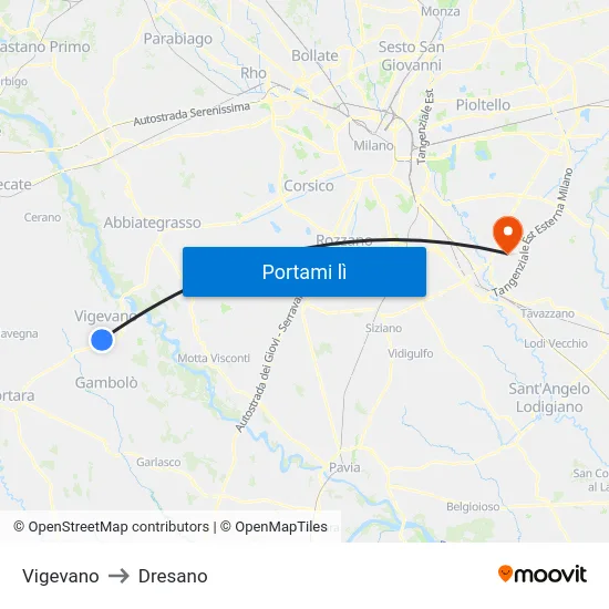 Vigevano to Dresano map