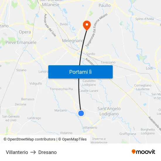 Villanterio to Dresano map