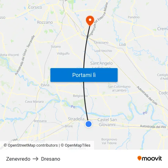 Zenevredo to Dresano map