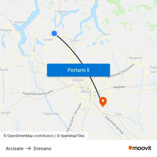 Arcisate to Dresano map