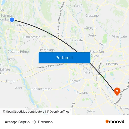 Arsago Seprio to Dresano map