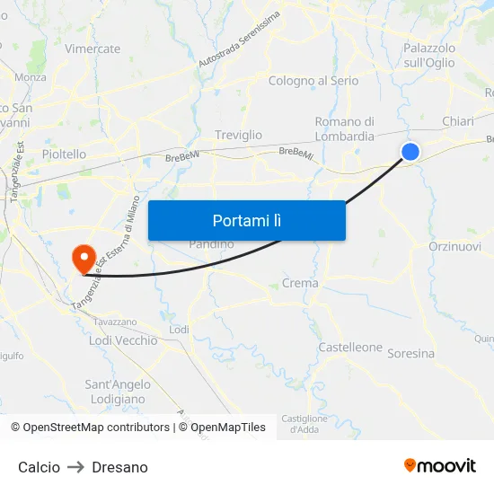 Calcio to Dresano map